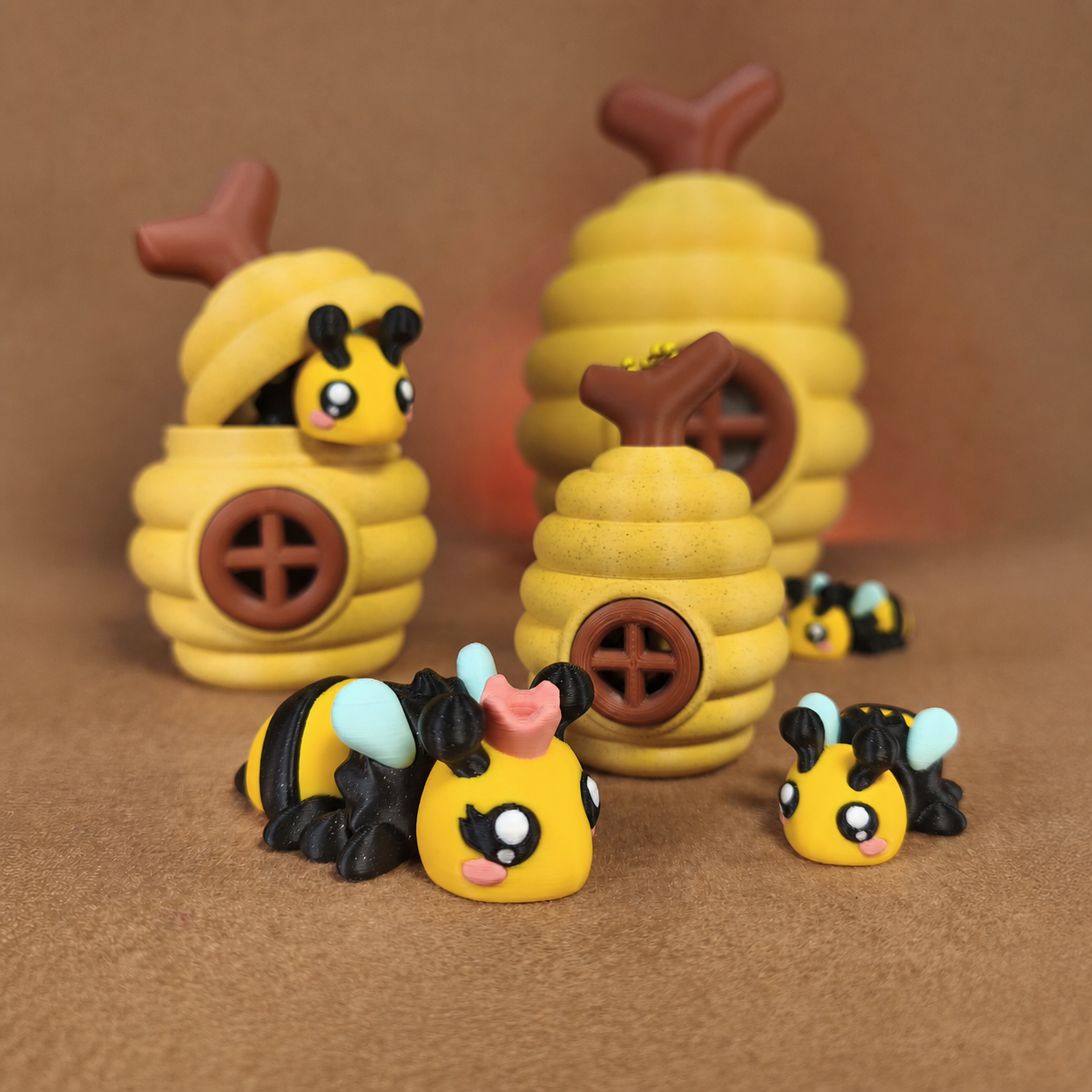 Bee Hive Playset with yellow hives, a Queen Bee and Worker Bees
